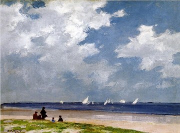 エドワード・ヘンリー・ポットハスト Painting - ファー・ロックアウェイ印象派のビーチ沖のヨット エドワード・ヘンリー・ポットストスト